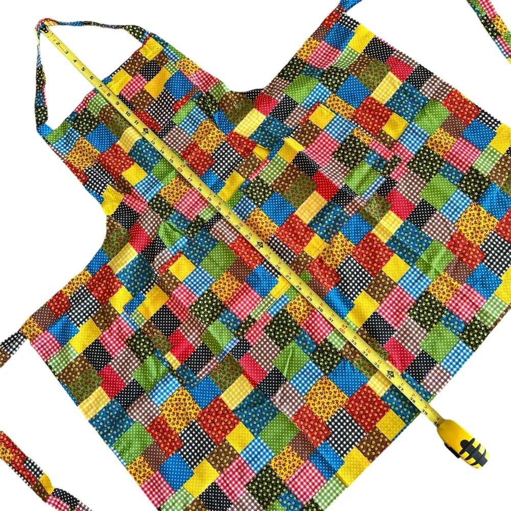 Vintage Handmade Apron Gingham Ditsy Floral Polka Dot Patchwork MCM Retro